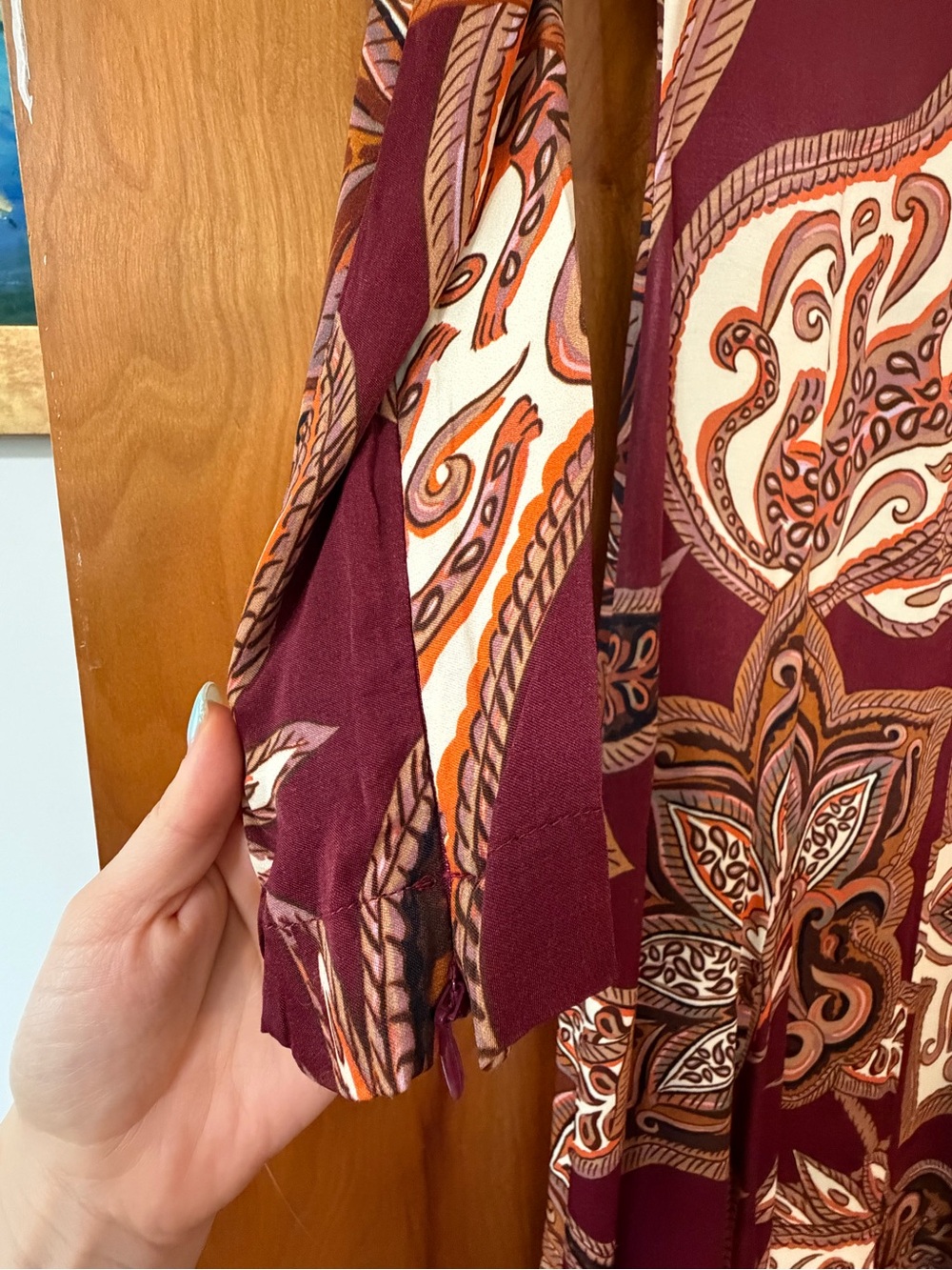 Farm Rio - Brand New (S) - Paisley Maxi Dress in Burgundy and Cream - Picture 8 of 9